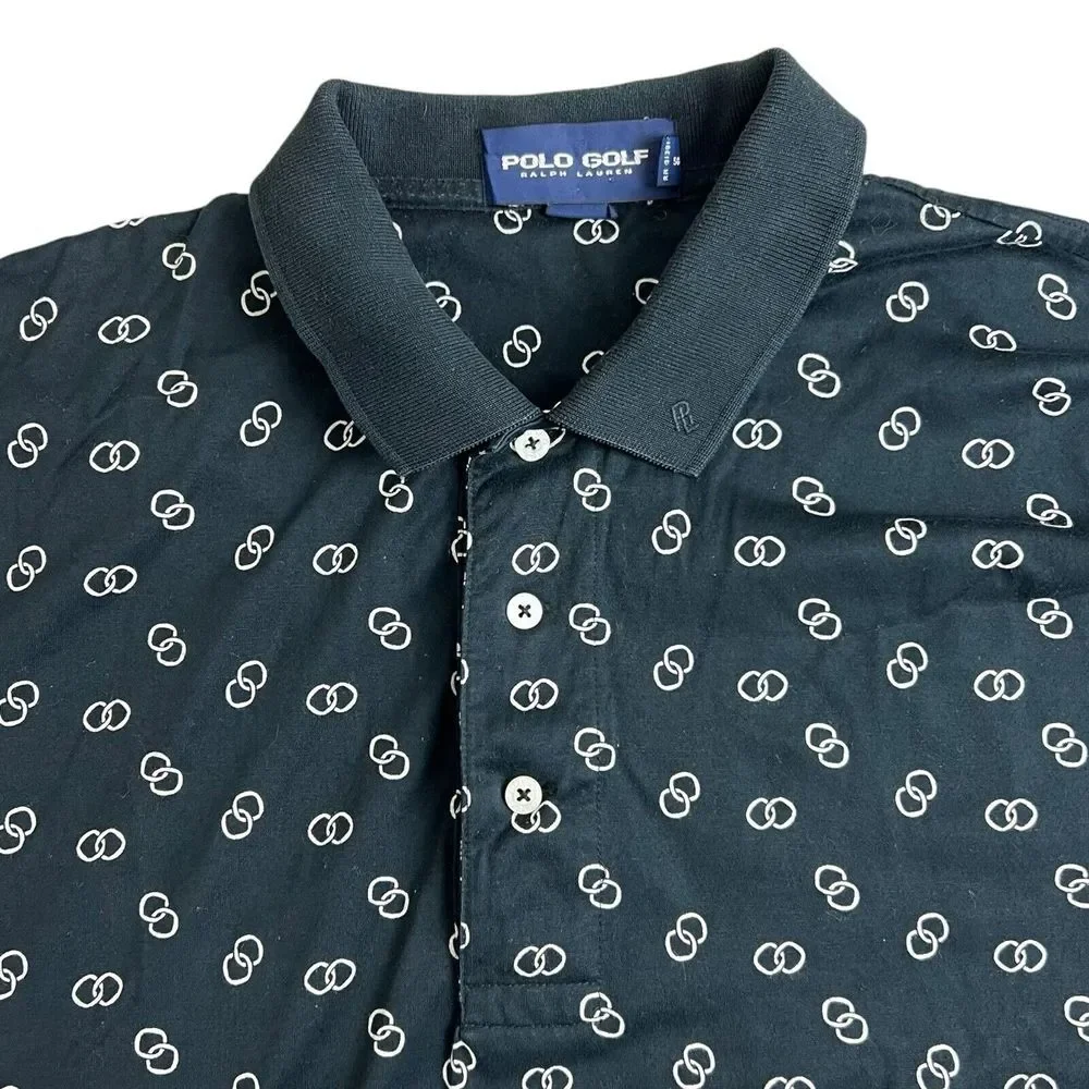 Ralph Lauren Polo Golf Mens Medium Black All Over Print‎ Short Sleeve Polo Shirt